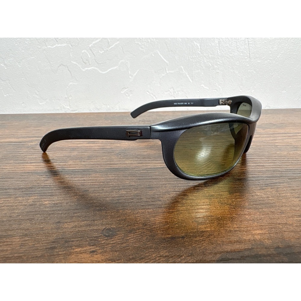 Police 1369 Matte Black Wrap Around Sunglasses Yellow Tint Lens Made in Italy